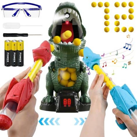 Dinosauro Giocattolo Tira e Spruzza, Include 2 Pistole, Bersaglio e 72 Proiettili, Regalo di Natale per Bambini dai 5 anni.