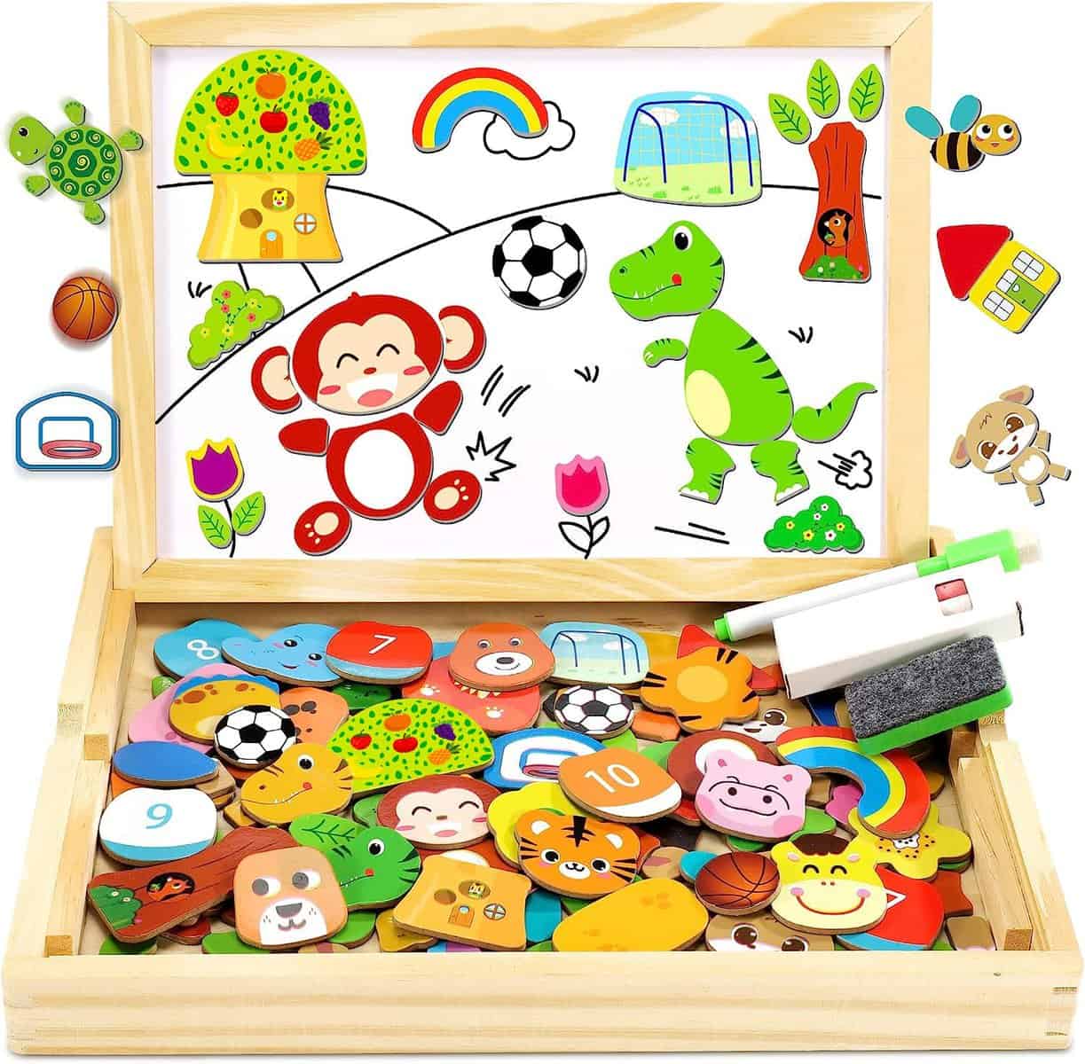 Jojoin 110 PCS Puzzle Magnetico Legno - Lavagna Magnetica Animali Giocattolo per Bambini - Giochi Montessori Educativi Lavagnetta Magnetica - Giochi Puzzle Regalo Bambini 2 3 Anni