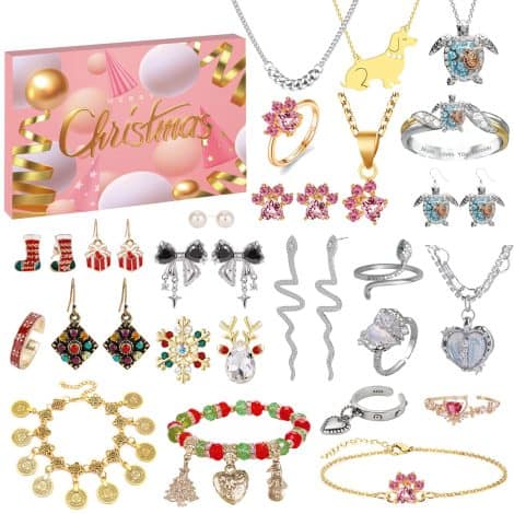 Set gioielli per ragazze, Venere calendario avvento gioielli teen 24 pezzi, regalo sorpresa per ragazze adolescenti e donne.