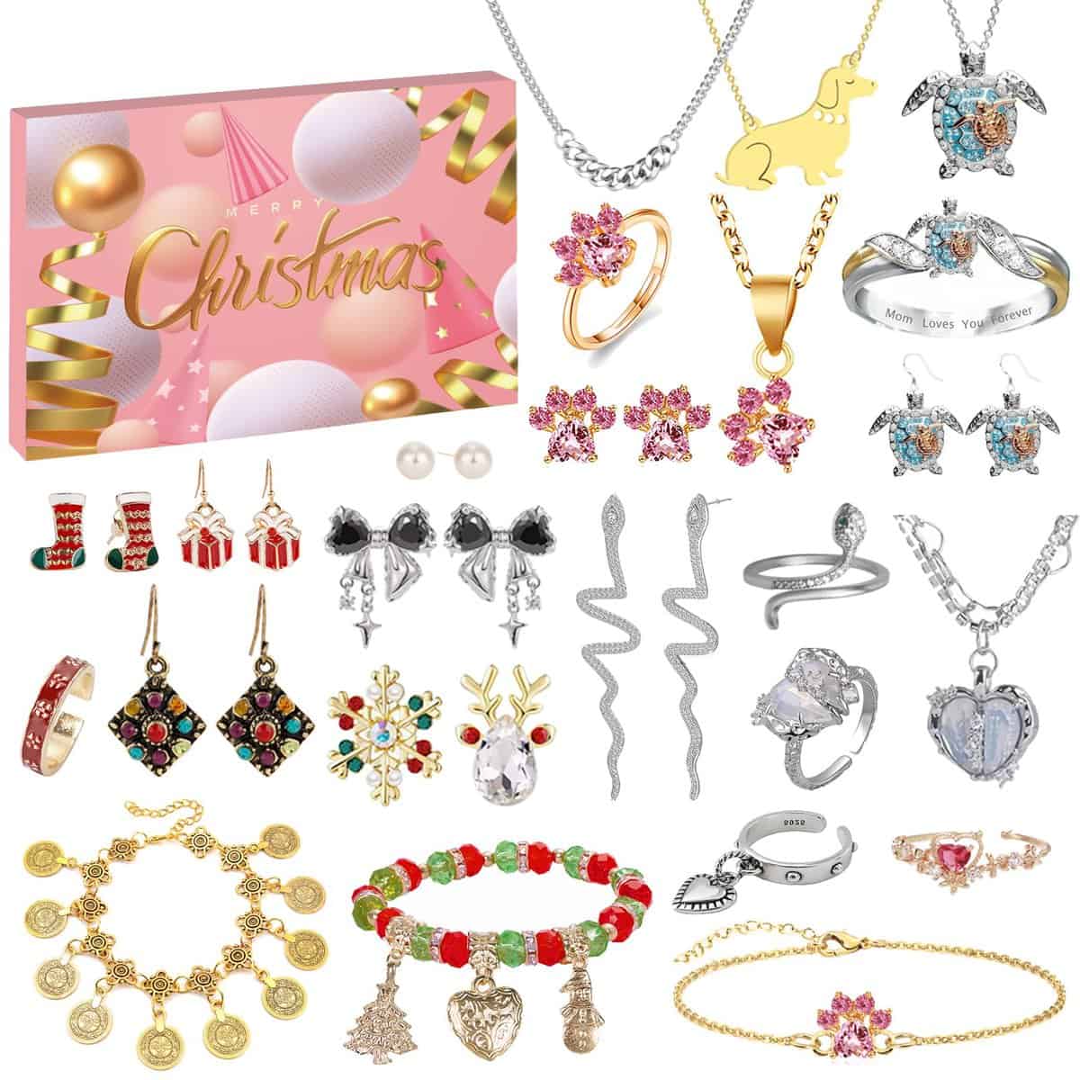Gioielli Calendario Avvento 2023 Ragazze，Venere Calendario Avvento Gioielli Teen 24 Pezzi Calendario di Natale Ragazze, Sorpresa Calendario di Natale Regalo Ragazze Adolescenti Donne