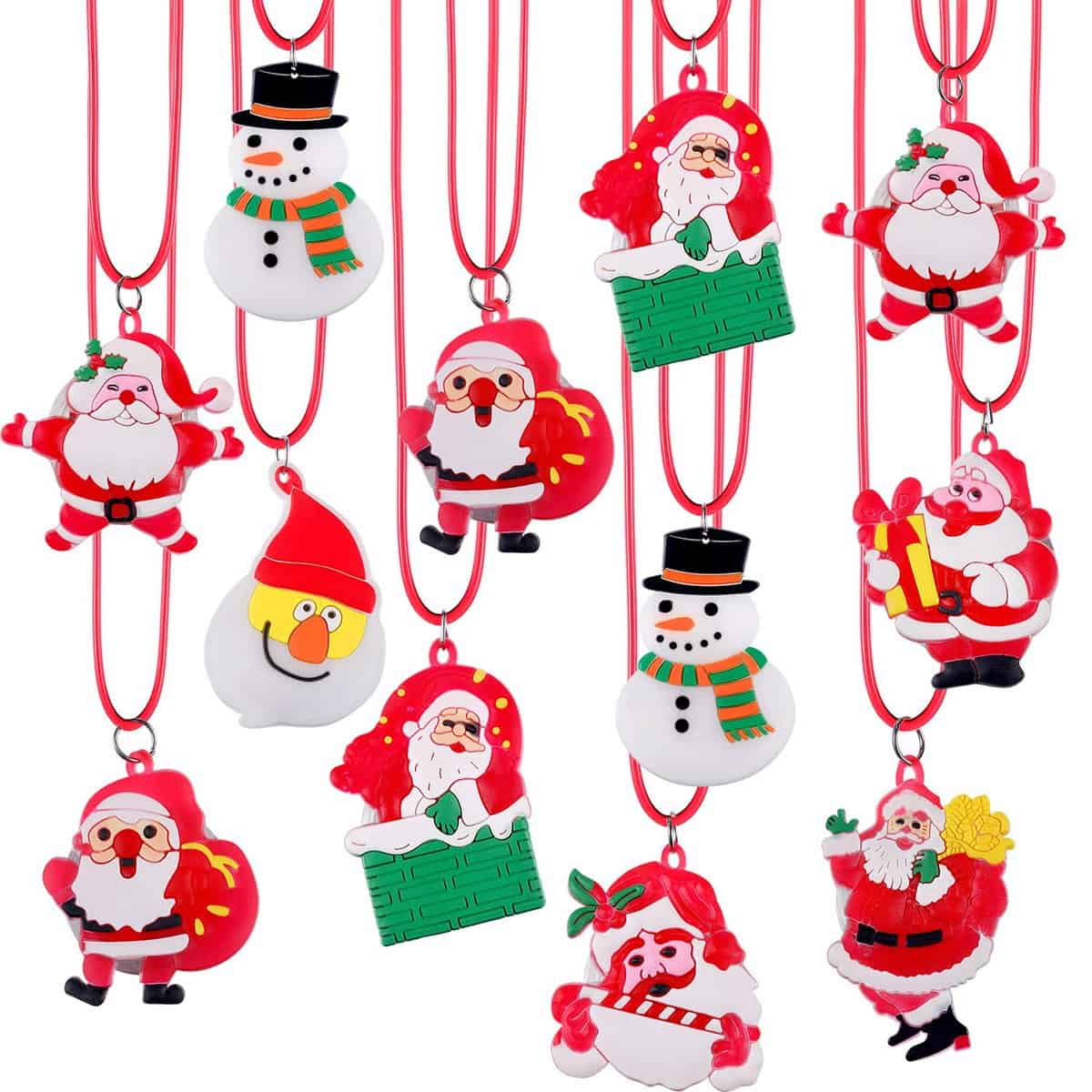 Blulu 12 Pezzi Vacanze di Natale Collane Lampeggianti Collana a Catena Morbida, Collana Lampeggiante Santa Luce LED Collane con Pendente per Bambini Festa Favori Decorazione Natalizia, Stili Casuali
