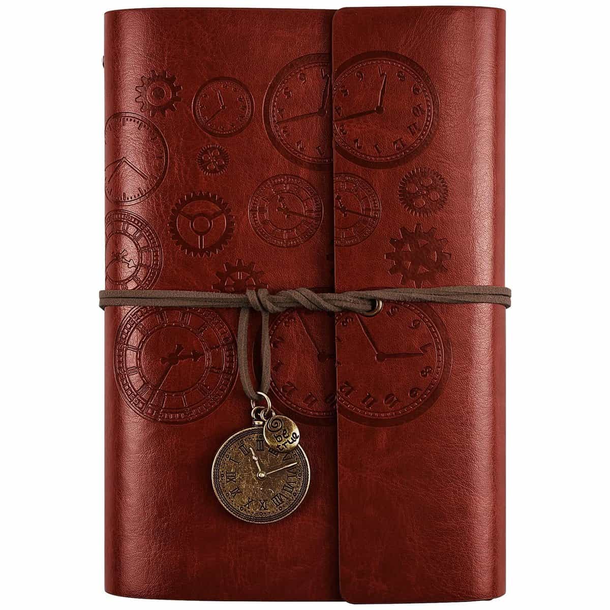 Diario di Viaggio in Pelle, Ricaricabile, con Rilegatura a Spirale Vintage, Quaderno di Viaggio Taccuino in Pelle, con Carta a Righe, Regalo per Ragazze, Ragazzi A6, 18 x 13 cm, colore: rosso marrone