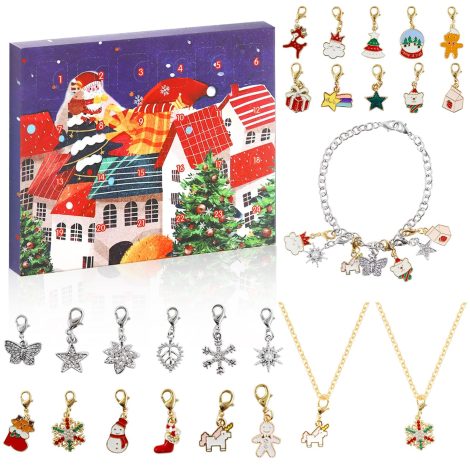 Calendario dell’Avvento con 24 pezzi di gioielli Natalizi, adatto come regalo per ragazza.