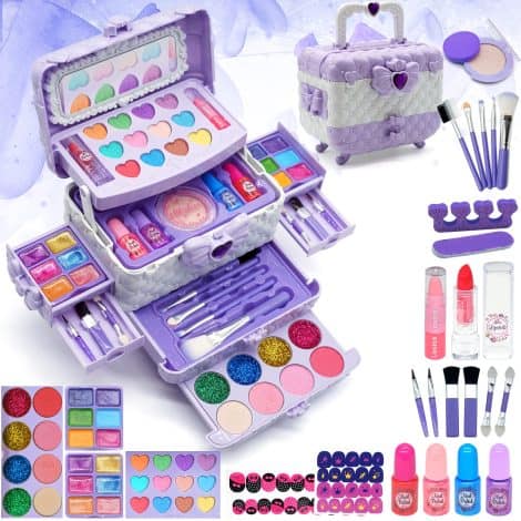 Set di Trucchi per Bambini – Viola 57 Pezzi, Set Trucco per Halloween, Natale, Compleanno – Ragazze 4-12 anni.
