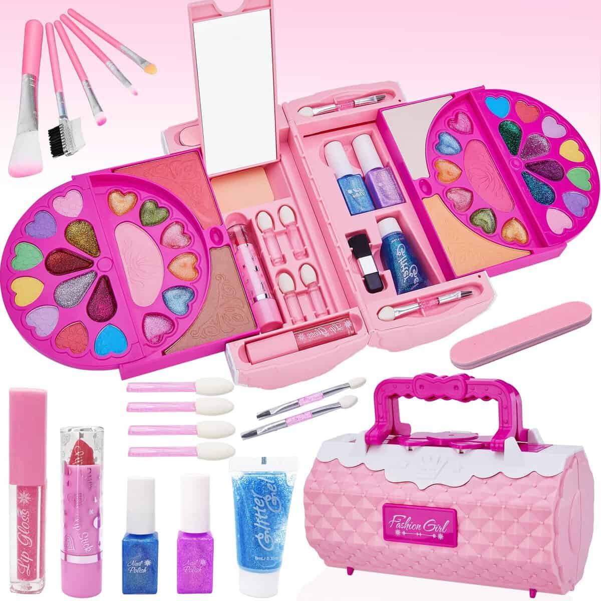 Lubibi Set Trucco Lavabile per Bambini con Valigetta, Testati per la Sicurezza Kit di Cosmetici Veri per Bambini Regalo di Natale di Compleanno Giocattolo per Ragazze età 4 5 6 7 8 9 10 11 12