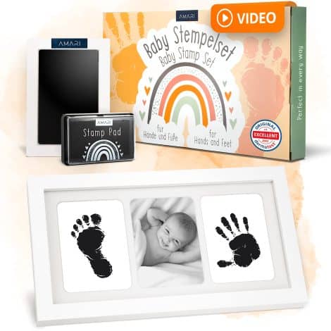 Kit per creare impronte di mani e piedi di neonato, include 2 tamponi d’inchiostro e 4 schede di stampa – Regalo di nascita con cornice per ricordi preziosi.