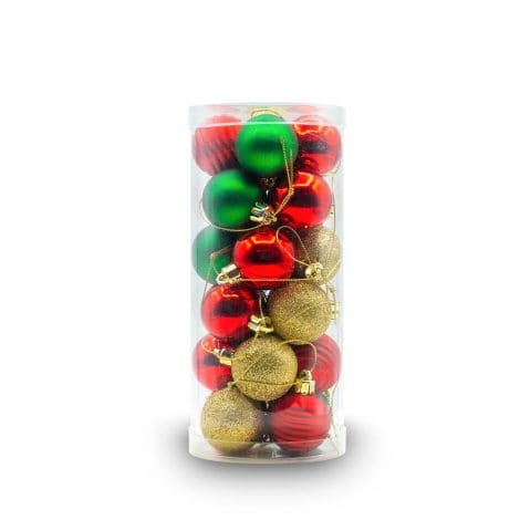 Palle Natalizie – Sfera in Plastica – 4 cm 24 Pezzi – Decorazioni per l’albero – Rosse, dorate e verdi.