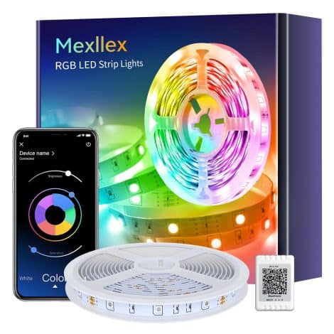Striscia LED RGB da 10 metri con controllo tramite app, adesiva, flessibile, per illuminazione e decorazione.
