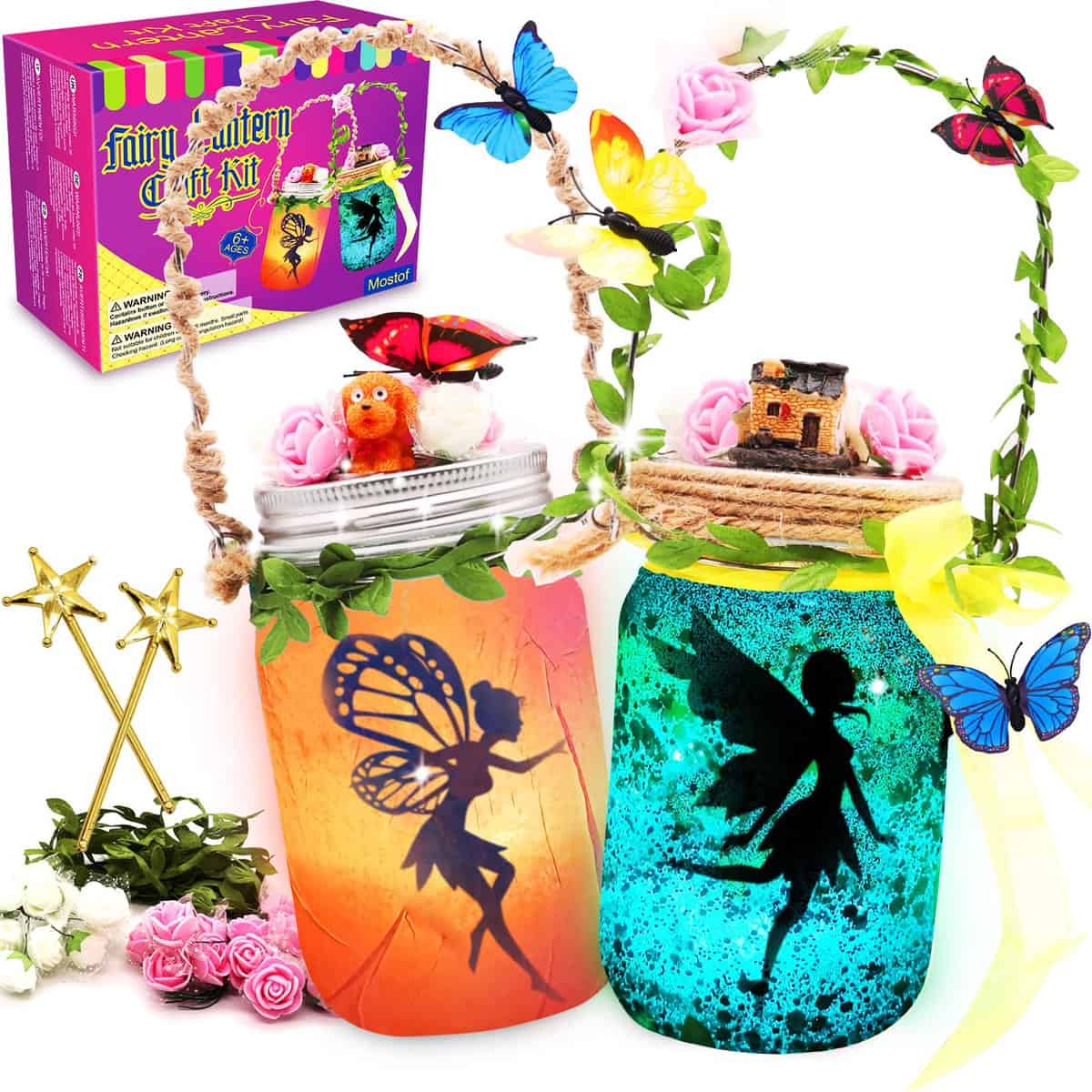Mostof Idee Regalo Ragazza, Kit fai da te Lanterna Fata - Regalo per Bambini 8 9 10 11 12 - Luce Notturna del Barattolo di Vetro con Telecomando - Progetto Artistico Fai-da-te (Fata)