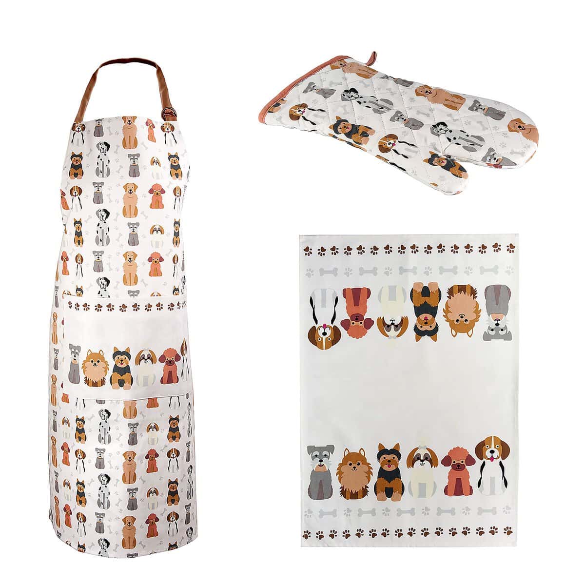 SPOTTED DOG GIFT COMPANY - Set di strofinaccio da Cucina, Grembiule e Guanto da Forno Doppio - con Cane Bassotto - Resistenti al Caldo - Idee Regalo per Uomo, Donna e Amanti degli Animali - in Cotone