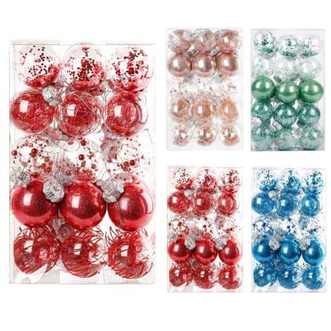 Palline di Natale Dooozy 60mm/2.36″, 30Pcs Trasparenti Infrangibili, per decorare l’albero di Natale. (Rosso)