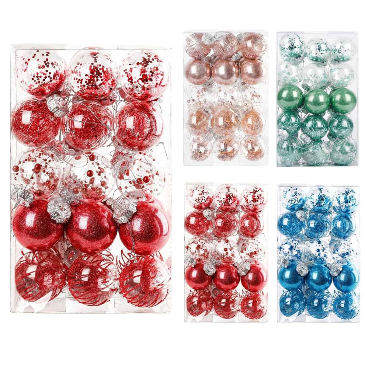 Dooozy Palline di Natale 60mm/2.36", 30Pcs Trasparente Infrangibile Palline Albero Natale Decorazioni Albero di Natale(Rosso)