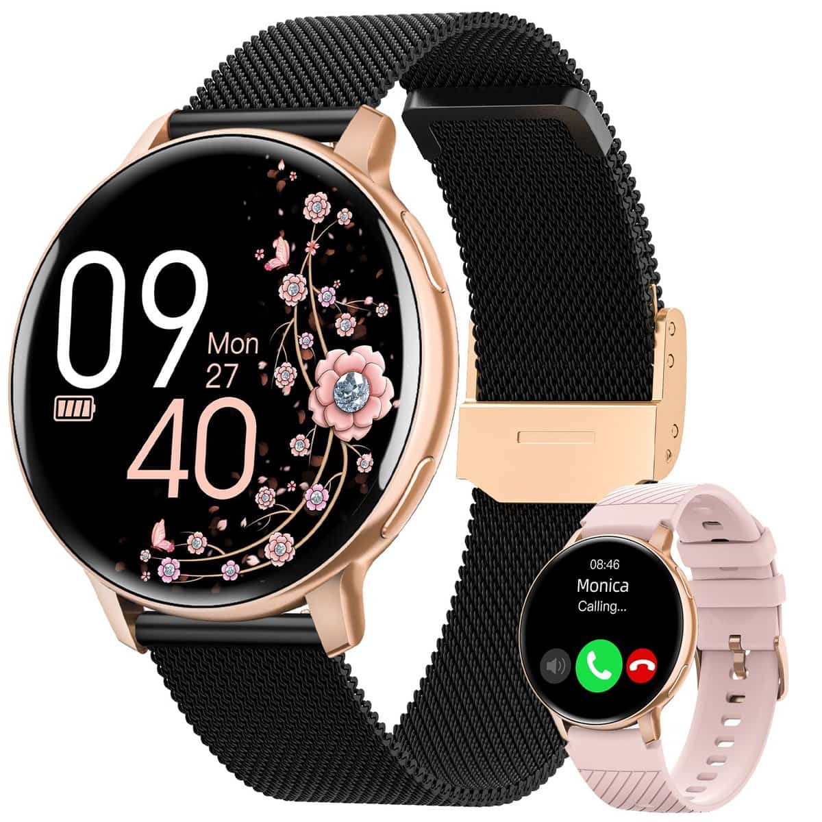 HASAKEI Smartwatch Donna con Chiamate Bluetooth 5.3, 1,39" HD Smart Watch Fitness con 120 Sport e Fisiologia Feminile, Cardiofrequenzimetro/SpO2/Sonno/Notifiche per Android iOS, Regalo Donna Oro Nero