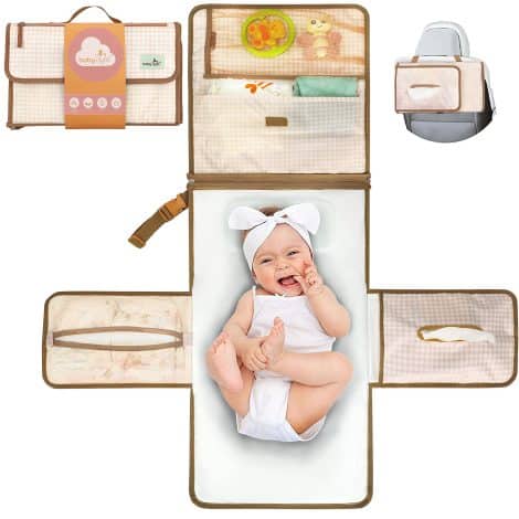 Fasciatoio portatile XL Vichy: tasche, salviette, regalo ideale per neonato. Impermeabile, pieghevole e borsa rimovibile.