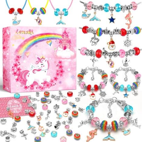 Kit per creare braccialetti fai-da-te per bambine da 6 a 12 anni, ideale come regalo per Natale o compleanno.