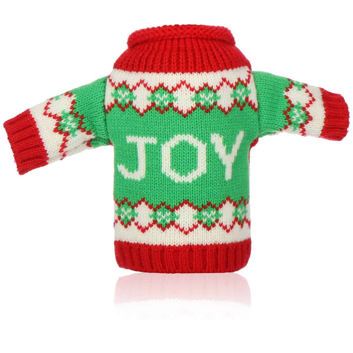 com-four® Copri Bottiglia di Vino - Maglione Natalizio con Scritta Joy - Decorazione Natalizia per la tavola - Copribottiglia Natalizio (01 Pezzo - Joy)