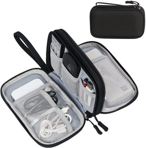 FYY Organizer per cavi e accessori elettronici, borsa universale per cellulari e dispositivi, 3 strati, nero.