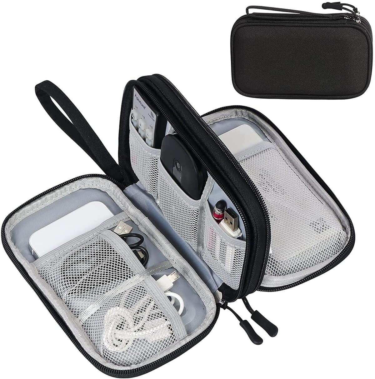 FYY Borsa per cavi,organizer per cavi elettronici,organizer per cavi, accessori elettronici,borsa universale per accessori per cellulare, cavo di ricarica,power bank,chiavette USB,SD,3 layer,nero