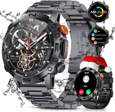Smartwatch ESFOE Militari Uomo, Orologio Smart con chiamata Bluetooth, 1.43″ AMOLED, modalità Sport IP68, Android iOS.