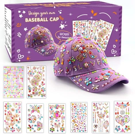 Regalo per Bambina 4-11 Anni, Kit Cappellino da Baseball Fai Da Te, Idee Regalo Compleanno-Natale, DIY con Gemme.Regalo Bambina 4-11 Anni, Kit Cappellino da Baseball Fai Da Te con Stickers Gemma, Idee Regalo Compleanno-Natale, Regalo Cappello Ragazze.