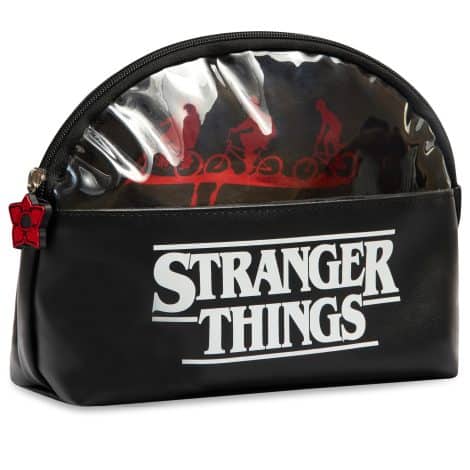 Beauty case da viaggio con zip per cosmetici, perfetto come regalo con gadget Stranger Things (Nero).