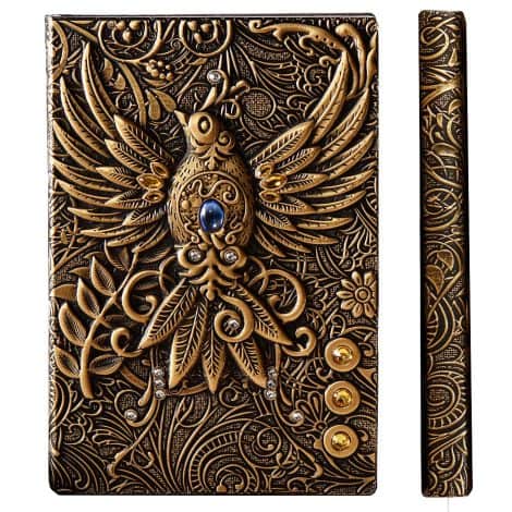 Taccuino Vintage 3D, diario viaggio rigato, copertina rigida in pelle vegan, 200 pagine fatte a mano, quaderno appunti rigato. Regalo perfetto uomo/donna, Fenice3D Bronzo.
