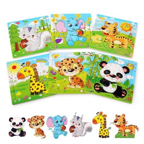 Puzzle in legno animali Montessori, per bimbi da 2-5 anni. Gioco educativo e regalo divertente.