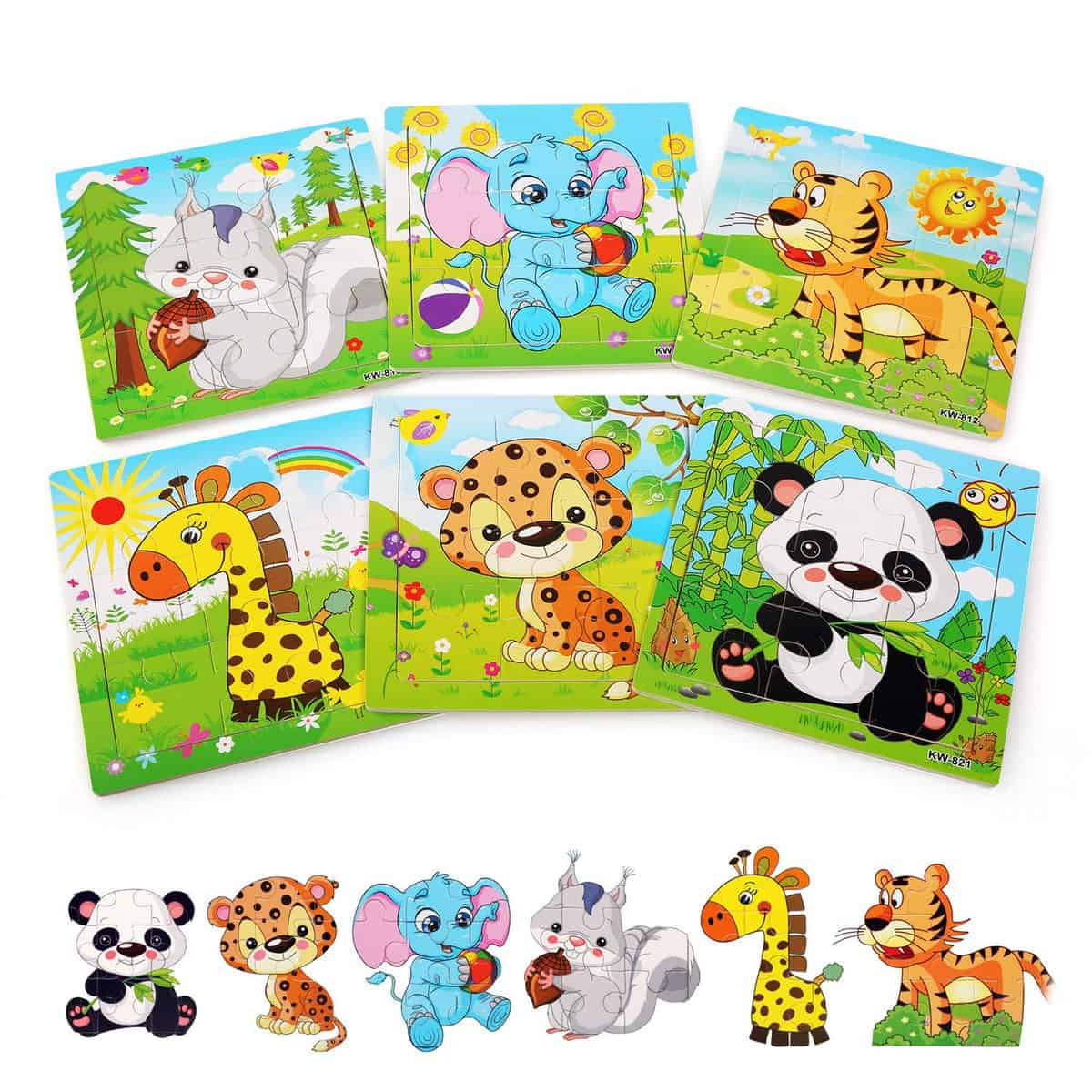 BelleStyle Puzzle in Legno Bambini 2 3 4 5 Anni, Giocattolo Montessori Animal Puzzle in Legno, Giochi Educativi Apprendimento Giocattoli Gioco Regalo per Bambini Bimba Bimbo 2-5 Anni, 6x9 Pezzi