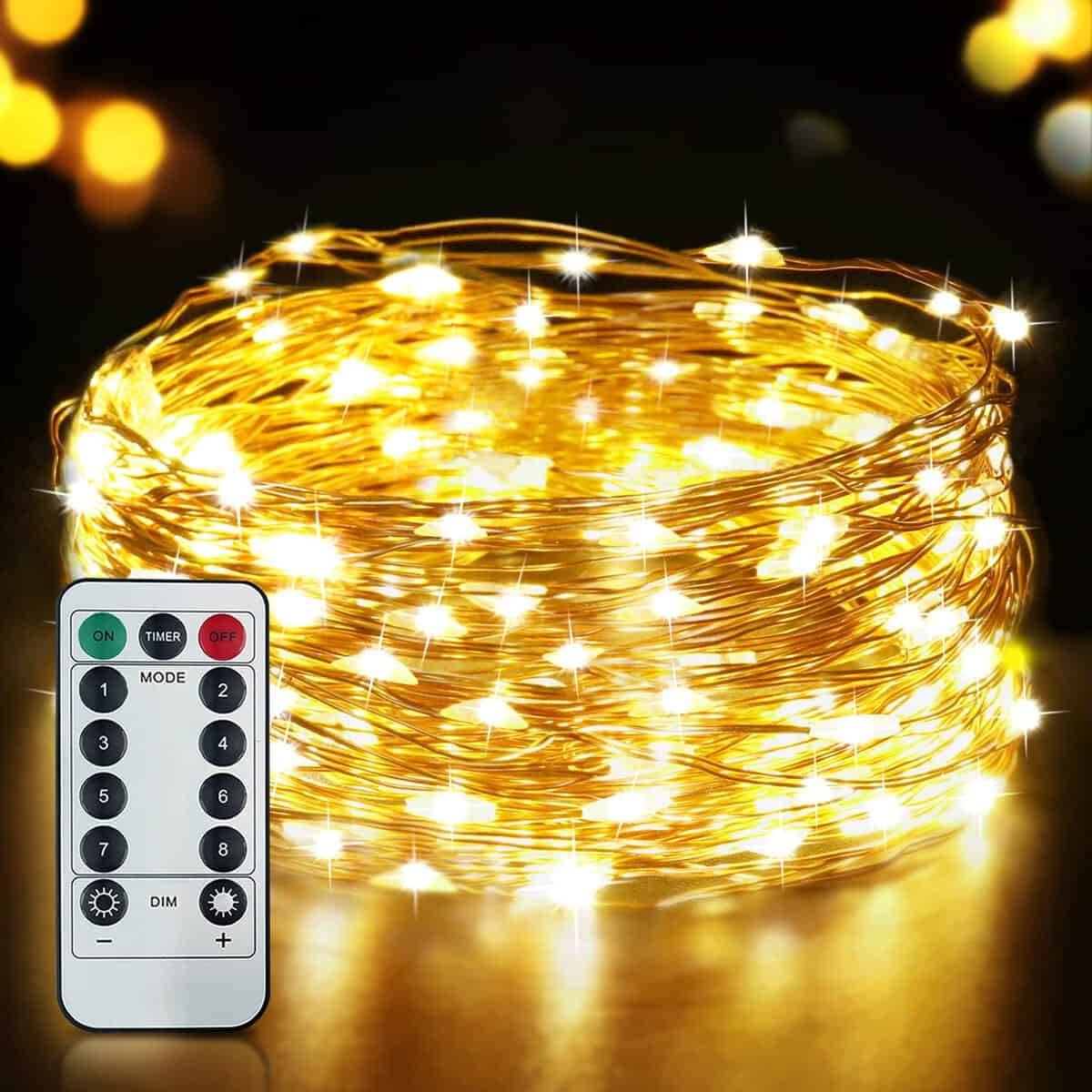 SLAMOS Led Stringa Luci, 15M 150LED USB Natale Lucine Decorative IP65 Impermeabile Catena Luminosa con Telecomando, 8 Modalità, Timer e Dimmer, per Natale Interni e Esterni, Feste, Matrimonio