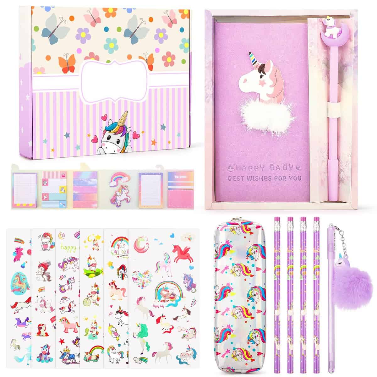 Maomaoyu Set di Cancelleria con Astuccio Unicorno per Bambina, Unicorno Regalo con Penna Unicorno per Bambina 5 6 7 8 9 10 11 Anni Femmina, Diario Segreto Bambina, Viola