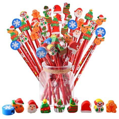 36 Pezzi Matite Natalizie per Bambini, Regalo Divertente e Utile per Compleanno con Gomma.