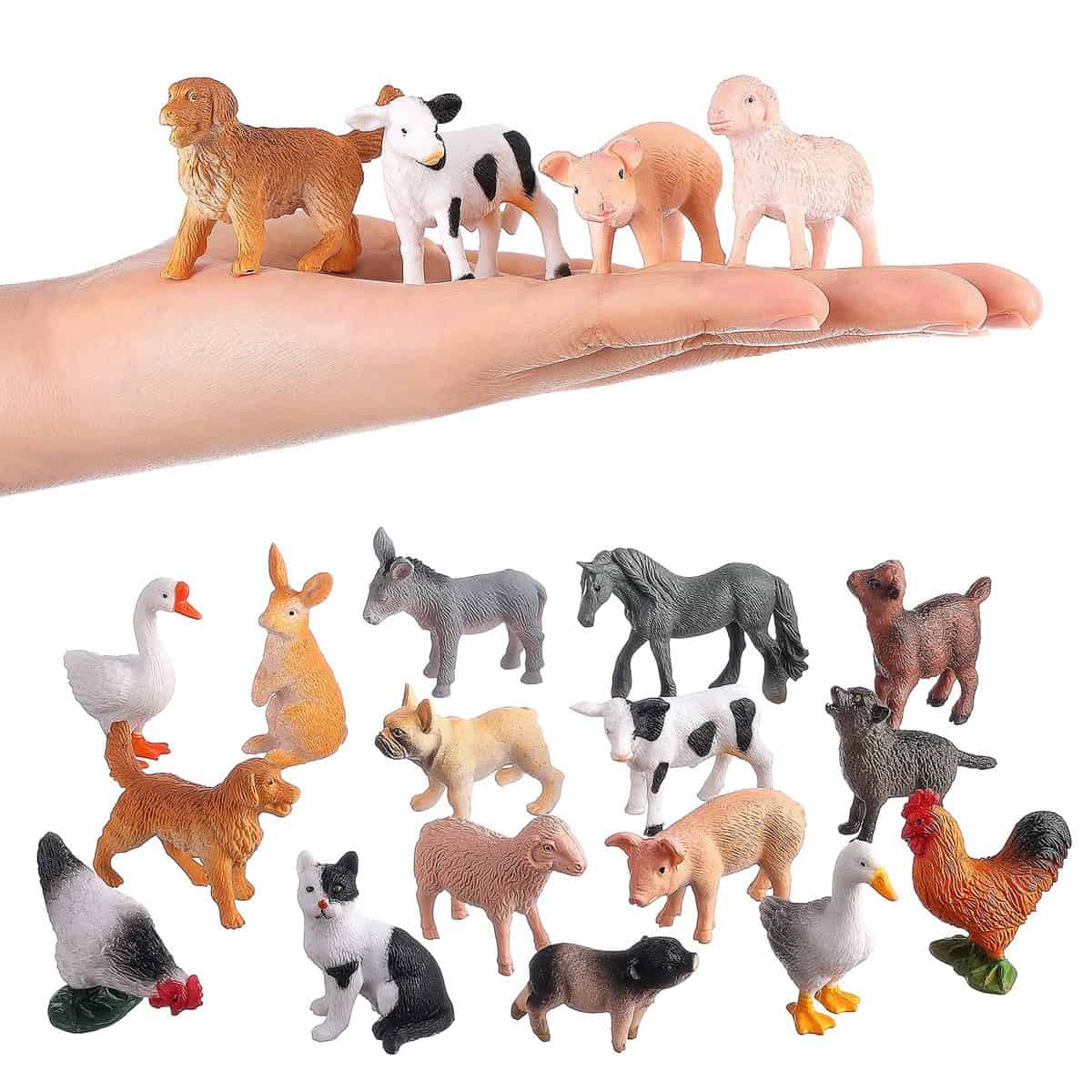 Flormoon FRORMOON 16 pezzi Mini Animali figure, giocattoli per animali da fattoria realistici per toppers di cupcake, regalo per feste di compleanno per bambini piccoli