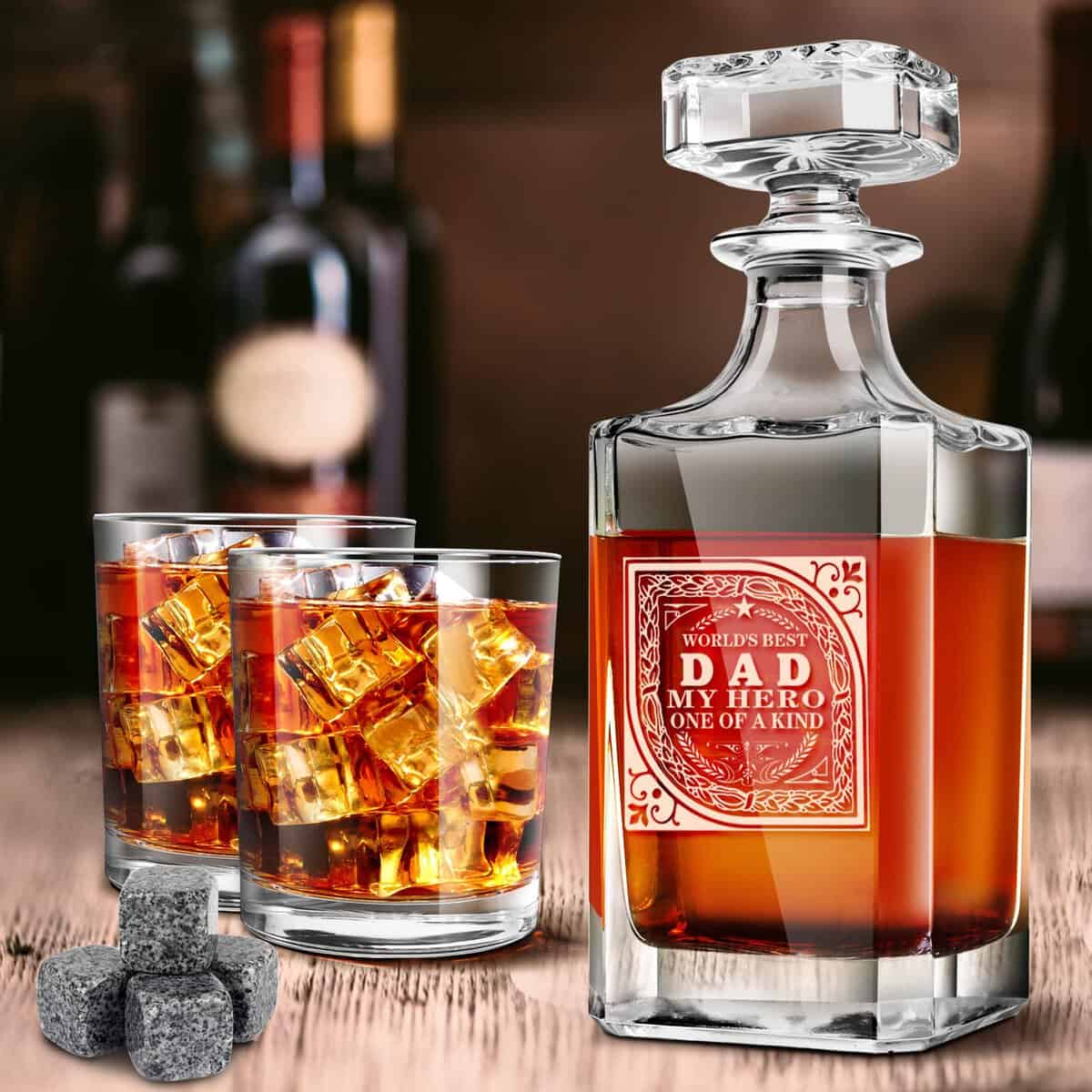 Regalo di compleanno per papà da figlia o figlio, pietra decanter per whisky, set di alta qualità con pietre da whisky – regalo di compleanno per papà – miglior papà di sempre, regalo per chi ha tutto