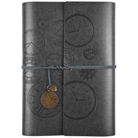 Asten Diario di Viaggio in Pelle Ricaricabile, con Rilegatura Vintage a Spirale, Quaderno di Viaggio Sfizioso Grigio.