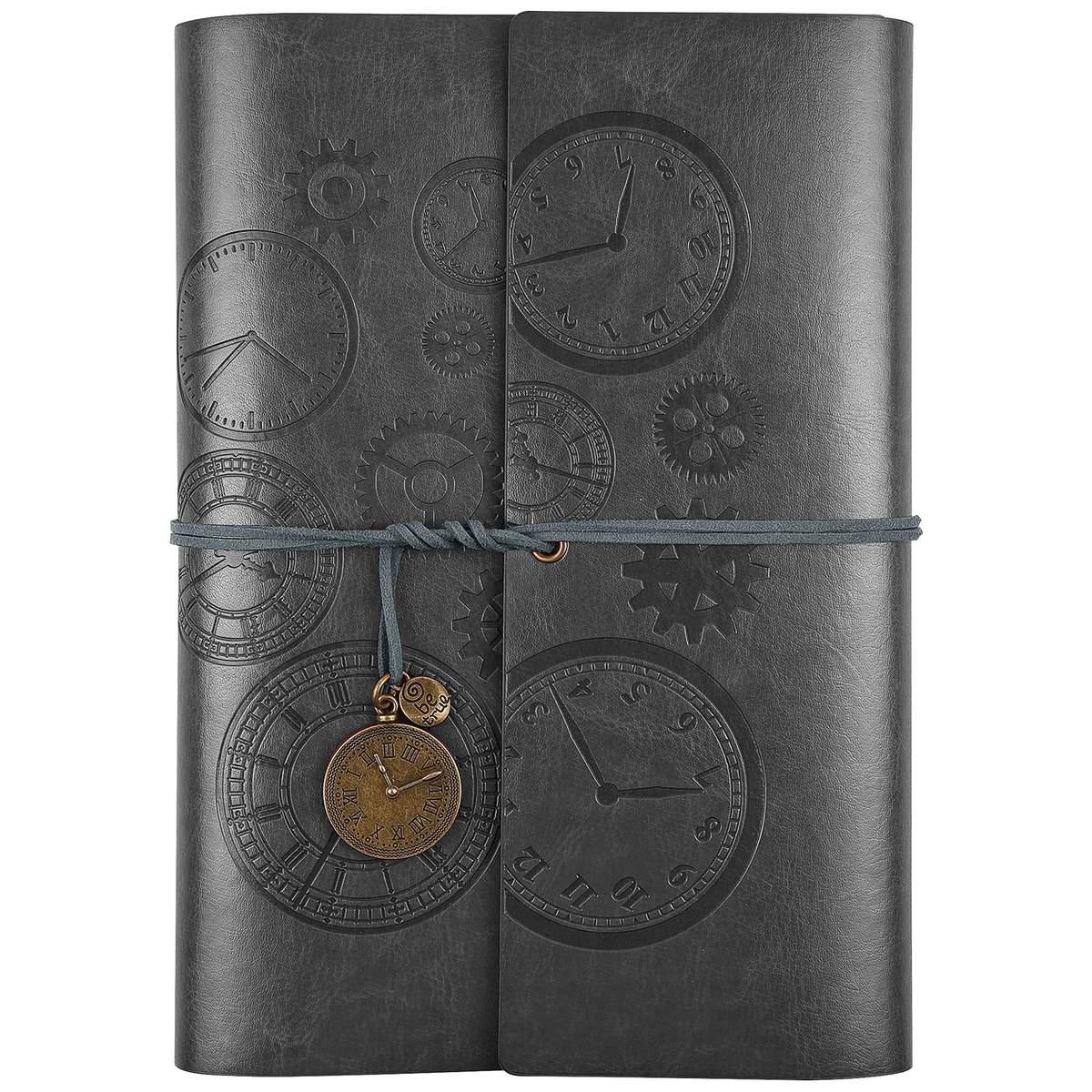 Asten Diario di Viaggio in Pelle, Ricaricabile, con Rilegatura a Spirale Vintage, Quaderno di Viaggio Taccuino in Pelle, con Carta a Righe, Regalo per Ragazze, Ragazzi A5, 23 x 16,5 cm, colore: Grigio