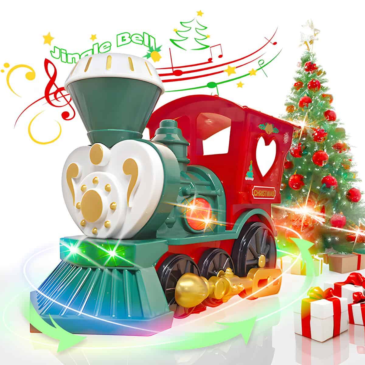 KINSAM Trenino Natalizio,Regali Natale per Bambini 2 3 4 5 6 anni,Treno Giocattolo per Bambini:Musica Natale/Luci/Evitamento Degli Ostacoli/Rotazione 360°,Regalo Giochi di Natale Bimbo Bimba 1 anno