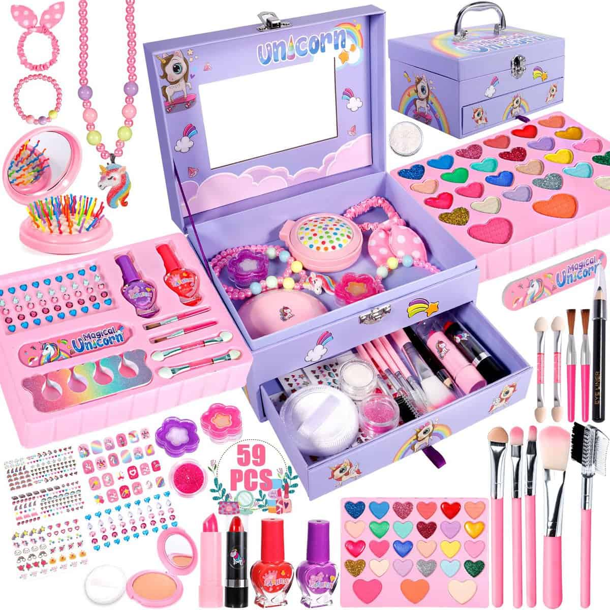 Purpledi Trucchi Bambina Set, Sicuro e Atossico e Lavabile Valigetta Trucchi Bambina Anallergici, Trousse Trucchi Bambina, Giochi Bambina Natale Compleanno Regalo Bambina 4 5 6 7 8 9 10 Anni