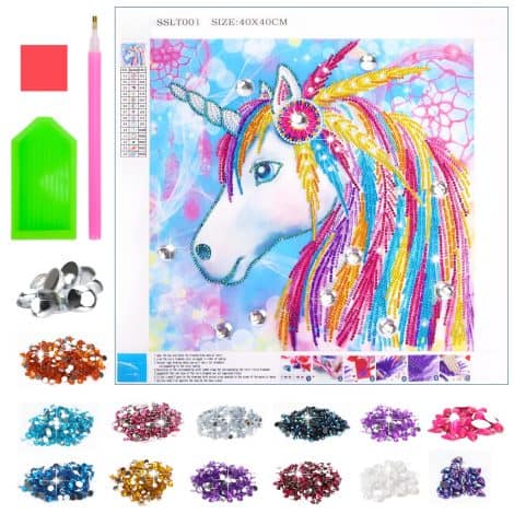 Kit di pittura a diamante con numeri, regalo di unicorno per ragazze di 6-12 anni.