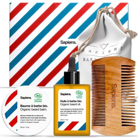 Kit da viaggio biologico per la cura della barba – regalo natalizio per uomo.