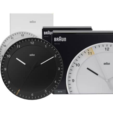 Braun – Orologio da parete per casa, set regalo unisex con movimento silenzioso, leggibile, 30 cm, nero e bianco.