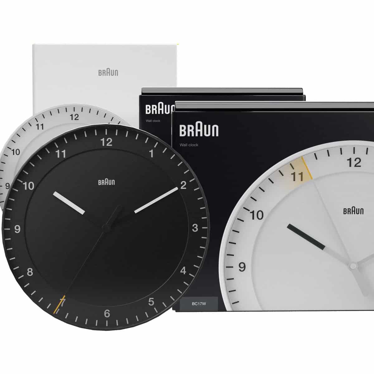 Braun Orologio da parete per casa nuova, confezione regalo per uomini e donne con movimento silenzioso Sweep, facile da leggere, diametro 30 cm, nero e bianco, modello BC17B, BC17W (confezione da 2)