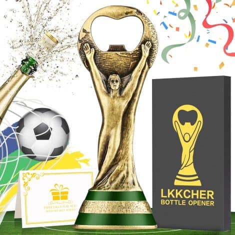 Apribottiglie Trofeo LKKCHER per gli amanti di calcio, ideali per festeggiare papà, per regali di Natale o compleanni.