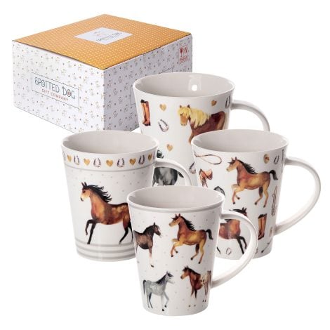 Azienda Regali Cavalli – tazze cavalli grandi, in porcellana, ideali per caffè o colazione, set 4 tazze.