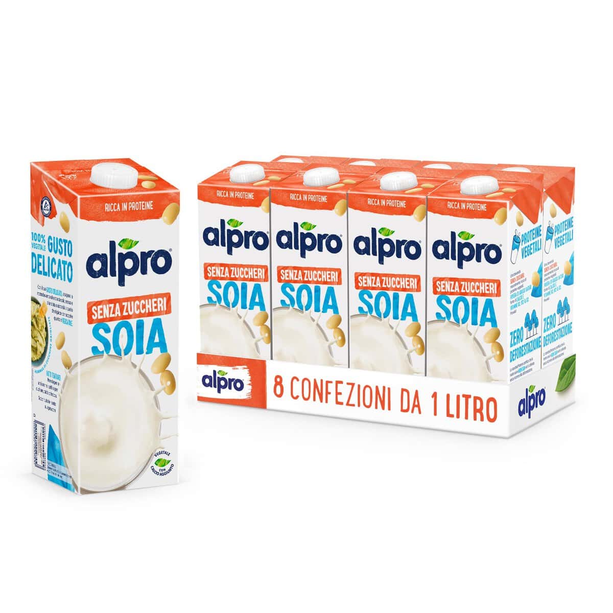 ALPRO SENZA ZUCCHERI, Bevanda alla SOIA, 8 confezioni da 1 Litro