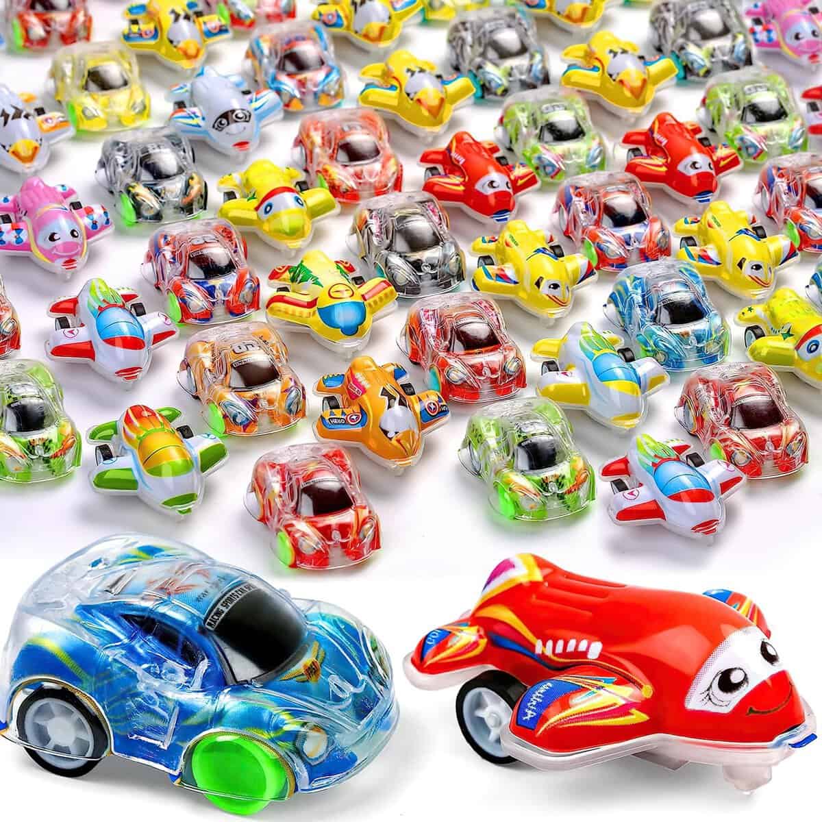 KATELUO 24 Pezzi Macchinine Giocattolo per Bambini, Mini Aereo Auto Giocattoli, Veicoli Tirare Indietro Veicoli Alimentati, Mini Racers Giocattoli Veicoli a Frizione, Mini Veicoli Regalo per Bambini