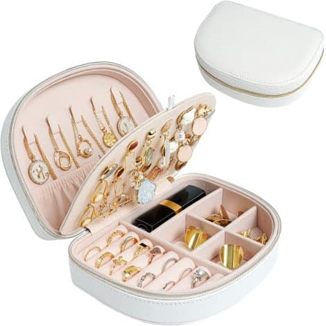 Portagioie da viaggio ProCase, pratico e elegante con due strati, perfetto per gioielli e regali. Colore: bianco.