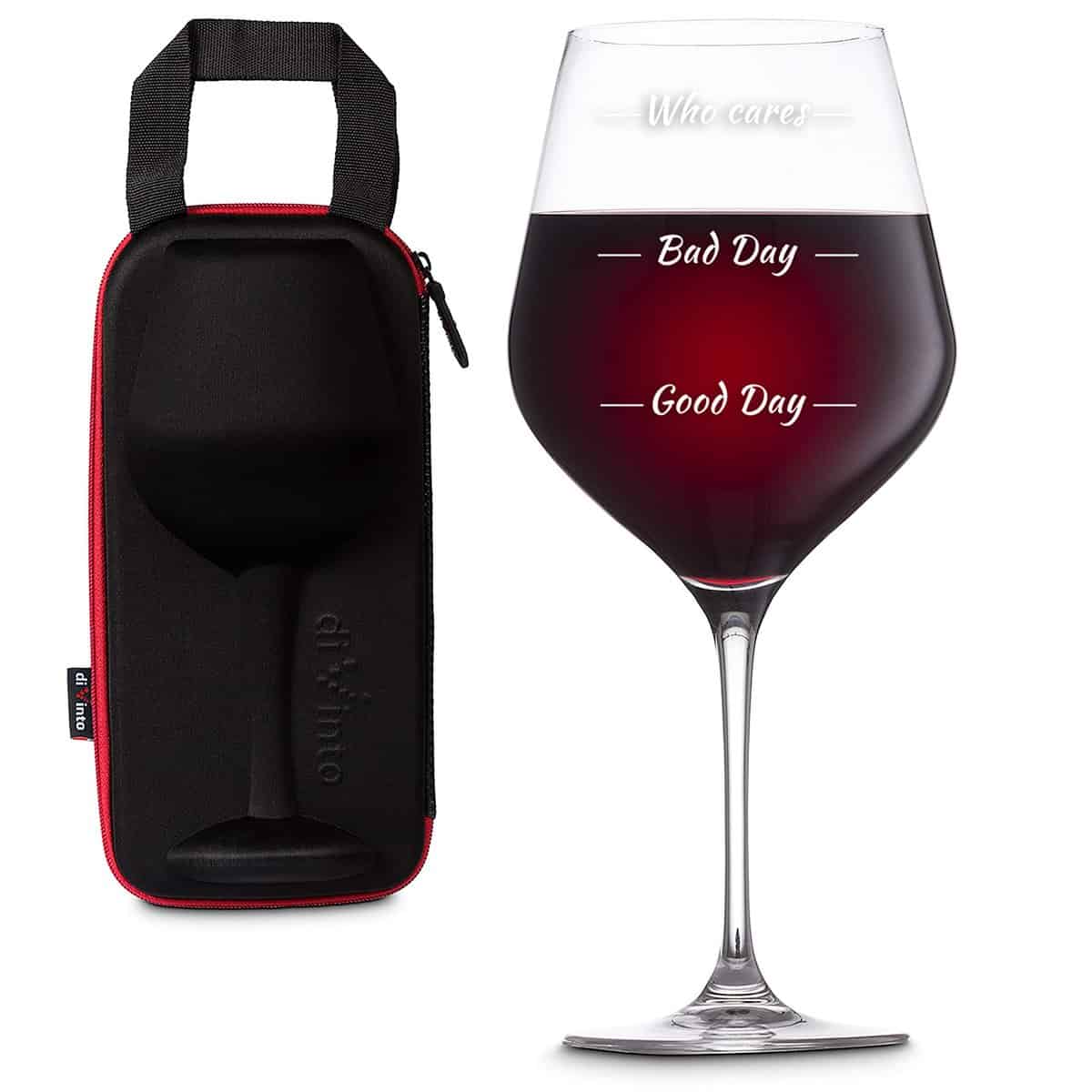 diVinto Bicchiere da vino Gigante Who Cares in Extreme Case, Good Day Bad Day, Grande 860ml, Regalo per Fidanzata Amanti del vino