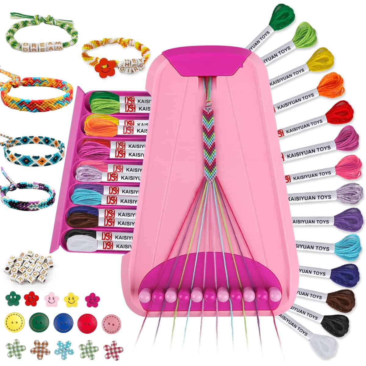 Arti e mestieri per bambini dai 8 ai 12 anni,kit per la realizzazione di braccialetti dell'amicizia per ragazze,kit per la creazione di gioielli,regali di Natale per bambini di 6-12 anni (Rosa)