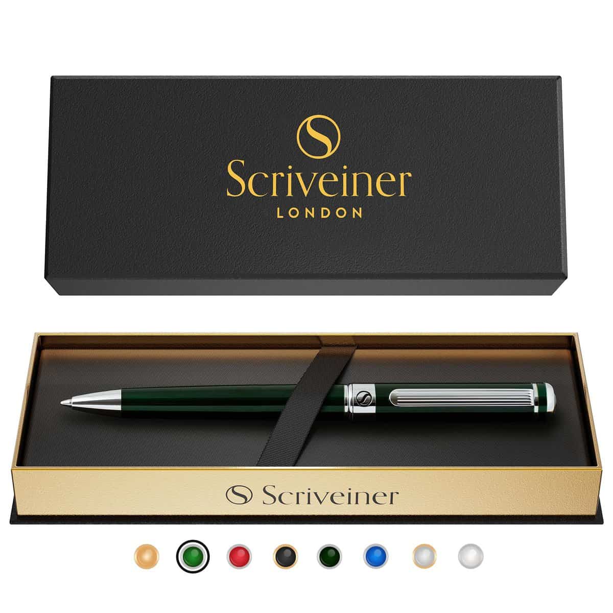 Scriveiner Penna a sfera Penna di lusso Verde Inglese molto scuro, finitura cromata, ricarica nera Schmidt, miglior set di penne a sfera per uomini e donne, ufficio professionale