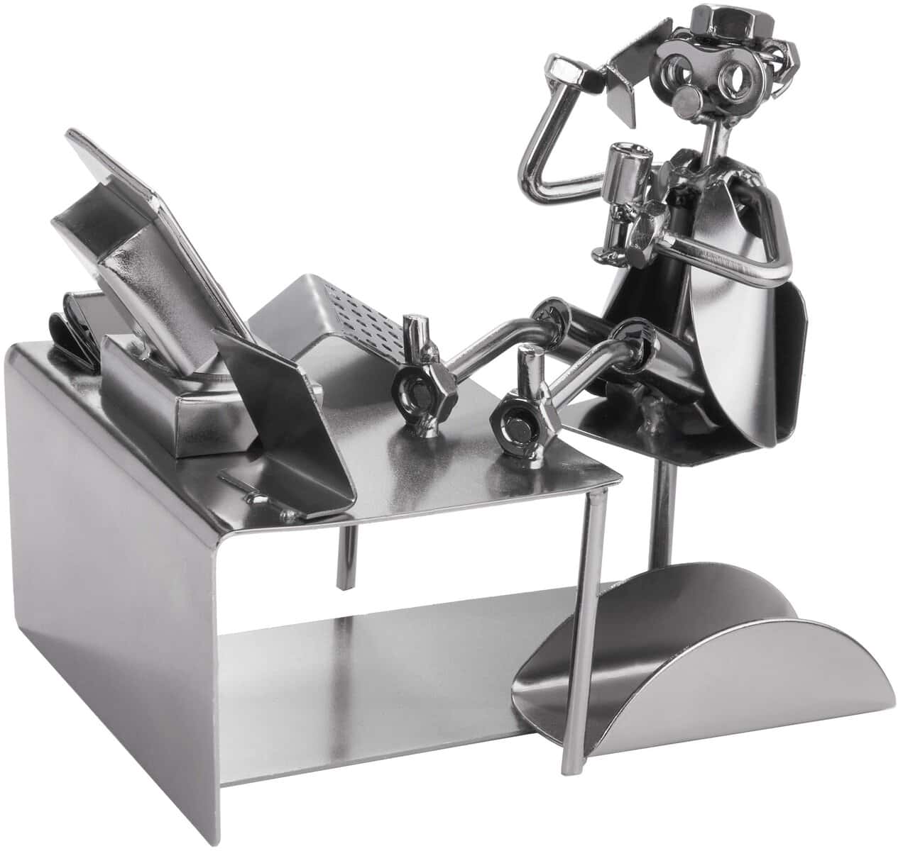 BRUBAKER Screw Man Pc Office Worker With Business Card Holder - Handmade Steel Figure Metal Man - Gift For Businessmen, Office Workers And Colleagues